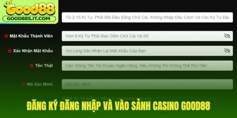 Lối vào casino Good88 an toàn qua tài khoản chính thức